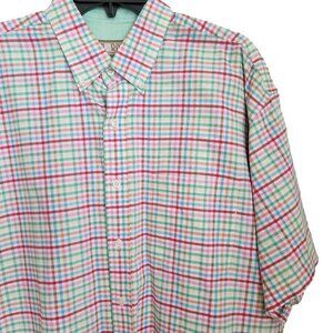 Sun River Men Size L Micro Check Plaid Button Up Shirt Short Sleeve Pocket Color
